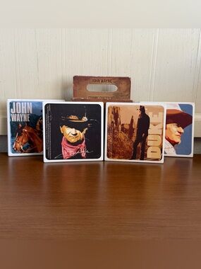 John Wayne 4 Piece Boxed Ceramic Coaster Set Western Americana Retro Cowboy Grit